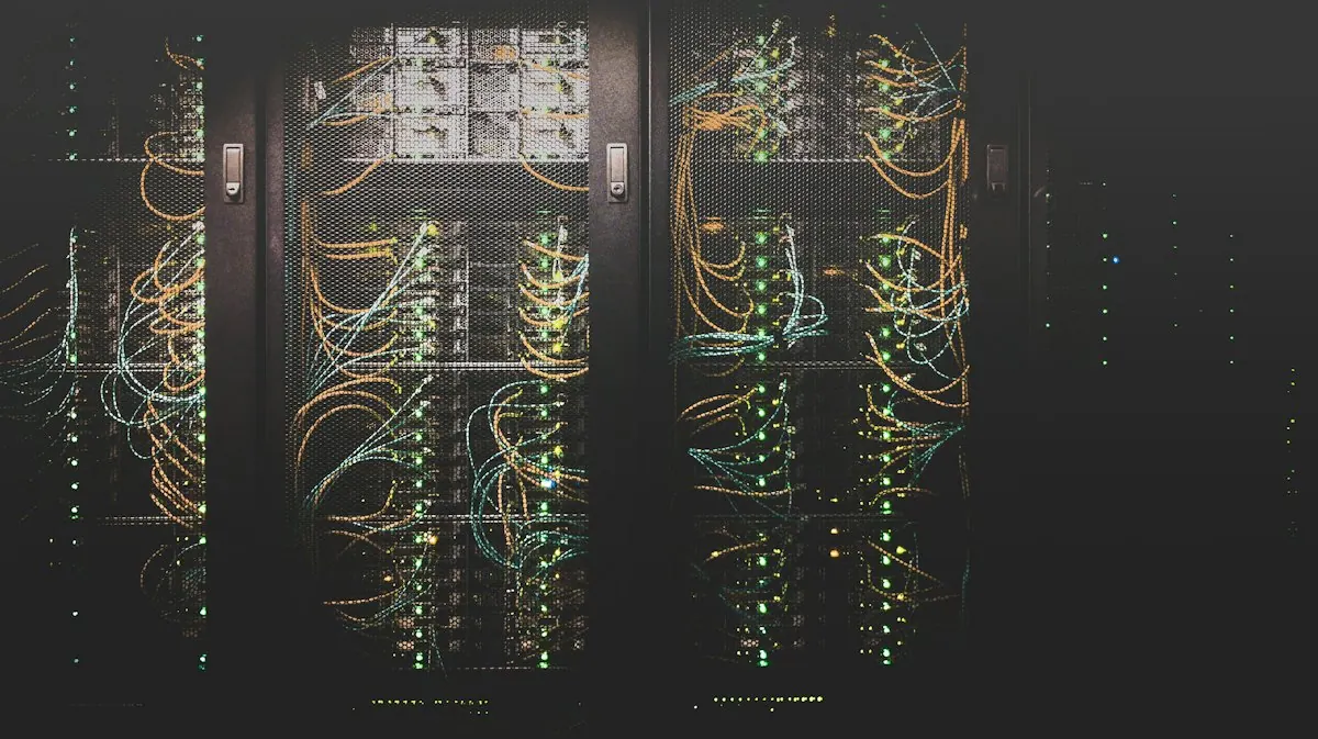 Network cabling and equipment inside server cabinets